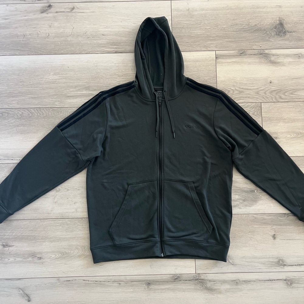 Adidas Men's Dark Grey Zip-Up Hooded Sweater